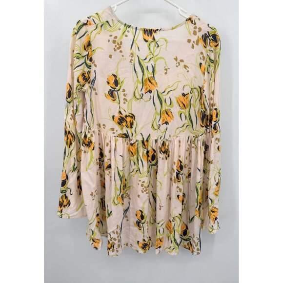 Free People Bella White and Yellow Floral Bell Sleeve Boho Tunic Swing Blouse XS - Picture 4 of 5